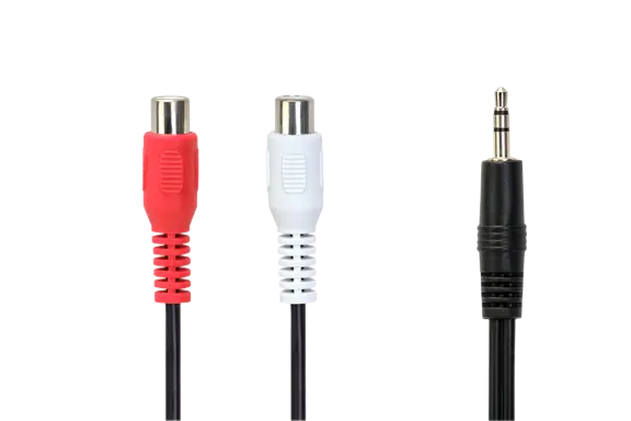 weißer und roter Cinch-Adapter mit Klinken-Ende