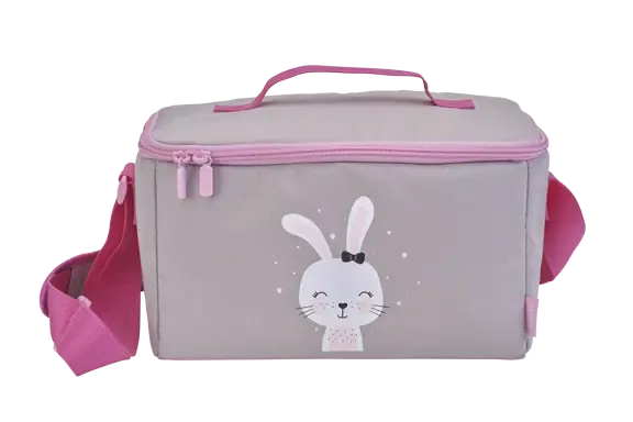 Graue Tasche mit rosa Akzenten und einem Hasen-Aufdruck