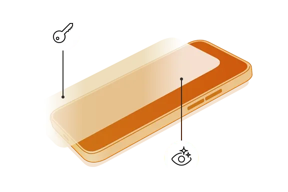 Illustration eines hochtransparenten Handy-Schutzglases mit Schutzeigenschaft gegen Stöße und Kratzer