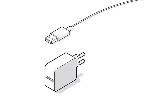 USB-A-Netzteil mit passendem Kabel, ideal für das Aufladen von Geräten mit USB-Anschluss.