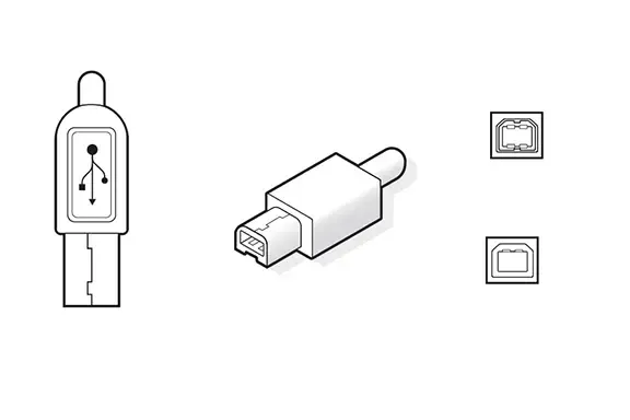 Illustration USB-B Ladeanschlüsse und Ports