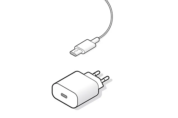 Illustrierte Darstellung USB-C-Ladekabel mit Schnellladegerät