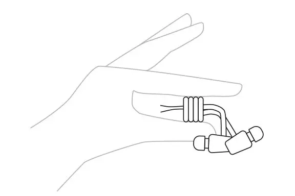 Schritt 3: Anleitung zur Fixierung von Kabel-Kopfhörern Skizzenhafte Anleitung zur richtigen Fixierung von Kabelgebundenen Kopfhörern, Schritt 3