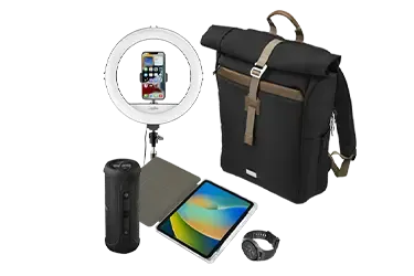 Verschiedene Geschenke und Gadgets von Hama Rucksack, Tablethülle, Smartwatch, Lautsprecher von Hama