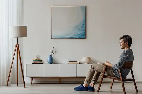 Person in einer modernen Wohnung.