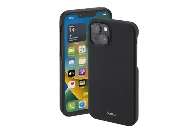 Smartphone in Vorder- und Rückansicht mit schwarzer Handyhülle von Hama