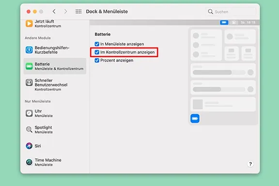 Ungenutze Funktionen deaktivieren und Laptop Akku schonen In den Einstellungen am Notebook den Batteriezustand im Kontrollzentrum anzeigen