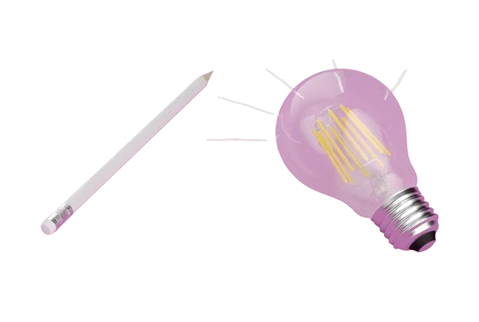 LED-Birne und Buntstift liegen nebeneinander.