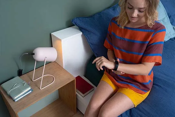 Fitness-Tracker am Handgelenk.
